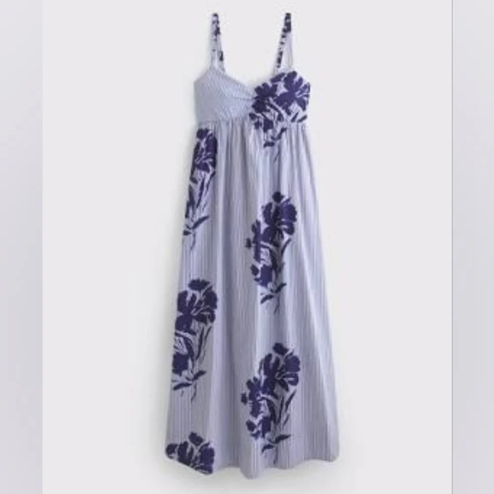 Abercrombie & Fitch Sweetheart Babydoll Striped and Floral Navy Dress
